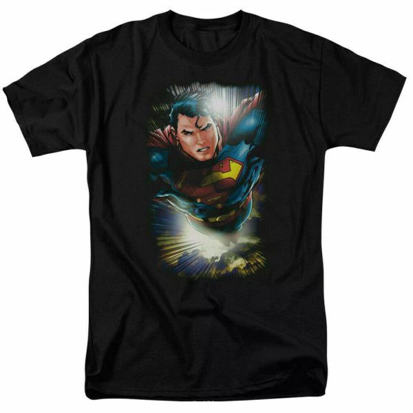 superman in the sky t shirt licensed comic book movie tee black, White;black