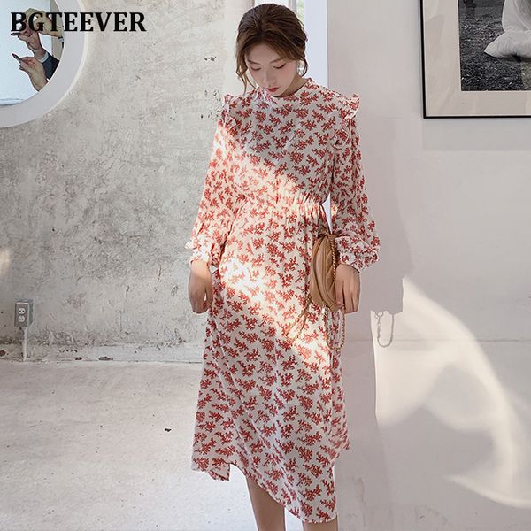 2021bgteever elegant stand collar ruffles women dress full sleeve elastic waist female chiffon dress 2021 spring midi vestidos femme, Black;gray 
2021bgteever elegant stand collar ruffles women dress full sleeve elastic waist female chiffon dress 2021 spring midi vestidos femme, Black;gray