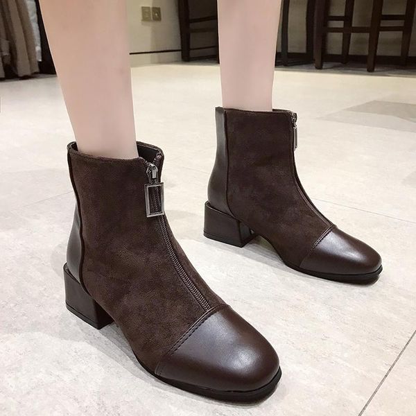 stylish toe ankle boot brown zipper nubuck leather for women square heel winter boots botines mujer zudt, Black
stylish toe ankle boot brown zipper nubuck leather for women square heel winter boots botines mujer zudt, Black