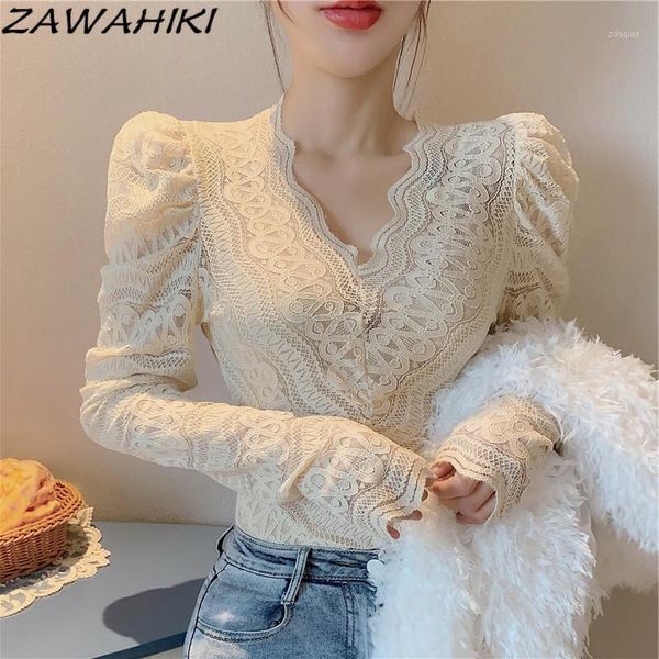 women's blouses & shirts zawahiki lace solid v neck puff sleeve autumn winter sweet 2021 blusas mujer retro women all match, White
women's blouses & shirts zawahiki lace solid v neck puff sleeve autumn winter sweet 2021 blusas mujer retro women all match, White