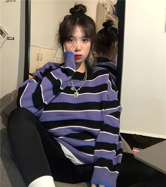 women's sweaters pullovers women o-neck striped oversize trendy harajuku knitted students all-match leisure daily streetwear korean, White;black
women's sweaters pullovers women o-neck striped oversize trendy harajuku knitted students all-match leisure daily streetwear korean, White;black