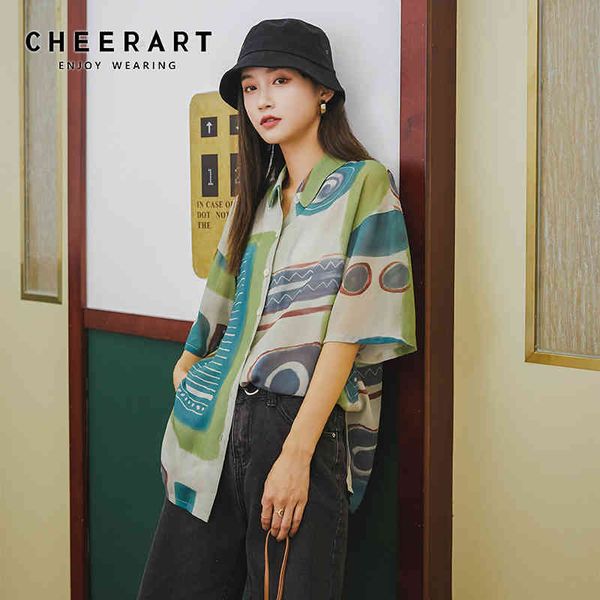 green aesthetic chiffon blouse women butto up short sleeve shirt summer loose collar fashion blouses 210427, White
green aesthetic chiffon blouse women butto up short sleeve shirt summer loose collar fashion blouses 210427, White