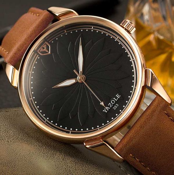 wristwatches yazole leather strap waterproof men's watch quartz fashion business wrist relogio masculino, Slivery;brown 
wristwatches yazole leather strap waterproof men's watch quartz fashion business wrist relogio masculino, Slivery;brown