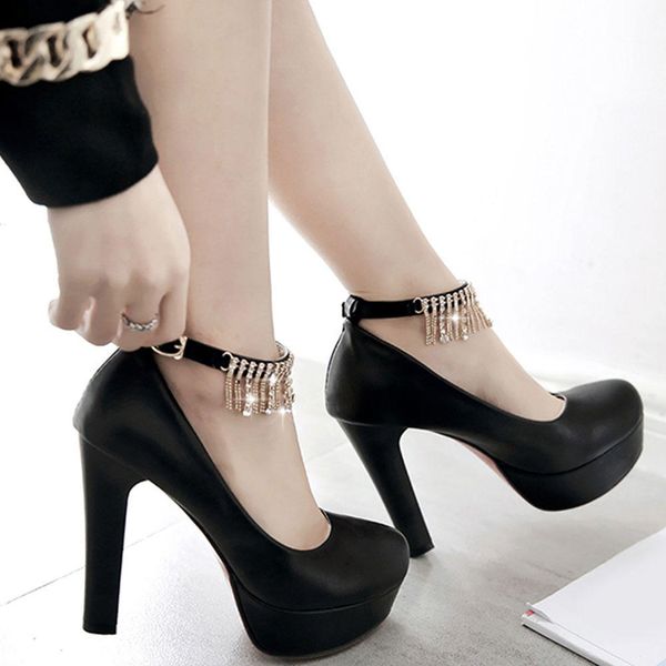 sandals office lady high heels fringe chain shoes brand platform women spring ankle strap comfy pumps, Black
sandals office lady high heels fringe chain shoes brand platform women spring ankle strap comfy pumps, Black