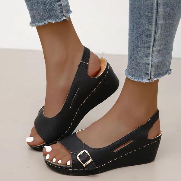 spring summer mother shoes women's sandals fish mouth wedge high heels large size thick bottom single dress, Black
spring summer mother shoes women's sandals fish mouth wedge high heels large size thick bottom single dress, Black