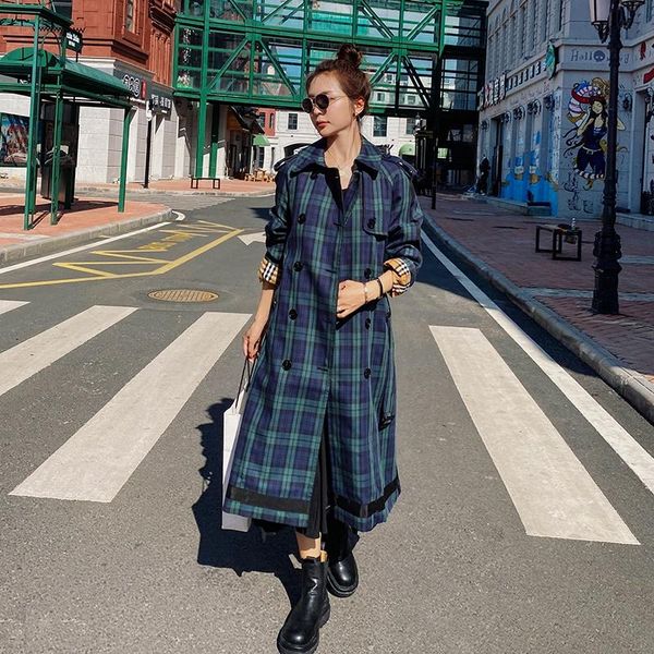 women's trench coats windbreaker blue plaid long double-breasted ladies cloak spring autumn trenches big size loose coat female, Tan;black
women's trench coats windbreaker blue plaid long double-breasted ladies cloak spring autumn trenches big size loose coat female, Tan;black
