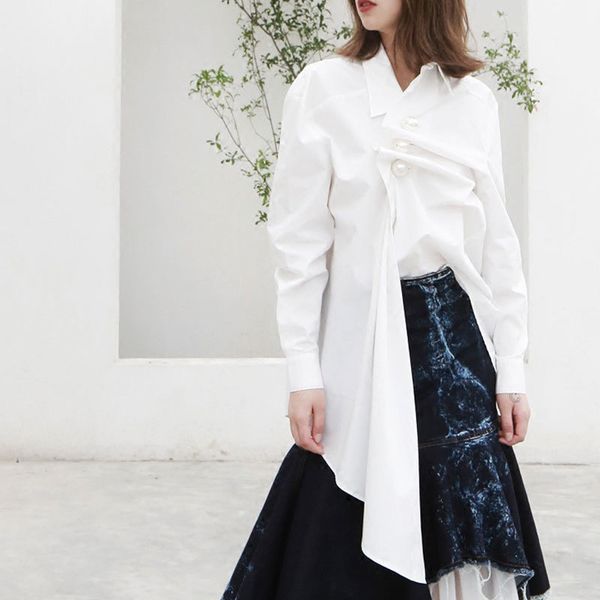 women's blouses & shirts spring shirt pearl blouse cotton loose blusa chemise femme high street white/black rcqn
women's blouses & shirts spring shirt pearl blouse cotton loose blusa chemise femme high street white/black rcqn