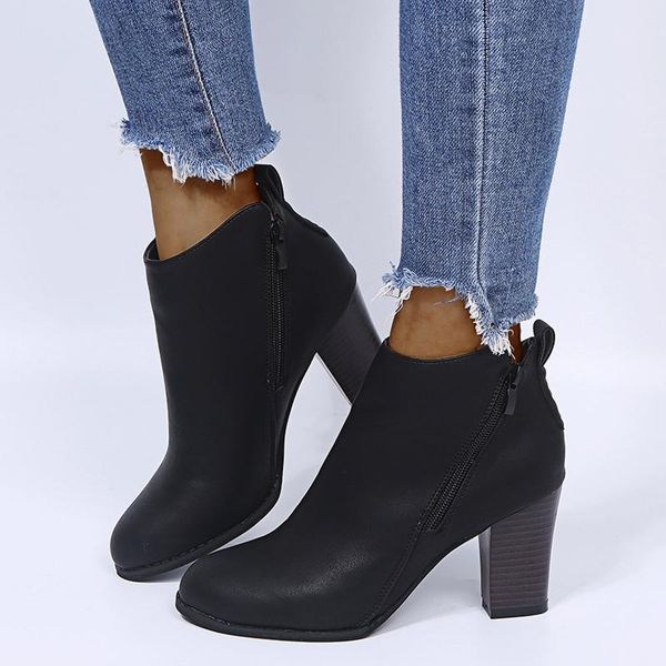 boots 2021 winter retro wild women leather square heel zipper solid color short booties round toe shoes women's, Black
boots 2021 winter retro wild women leather square heel zipper solid color short booties round toe shoes women's, Black