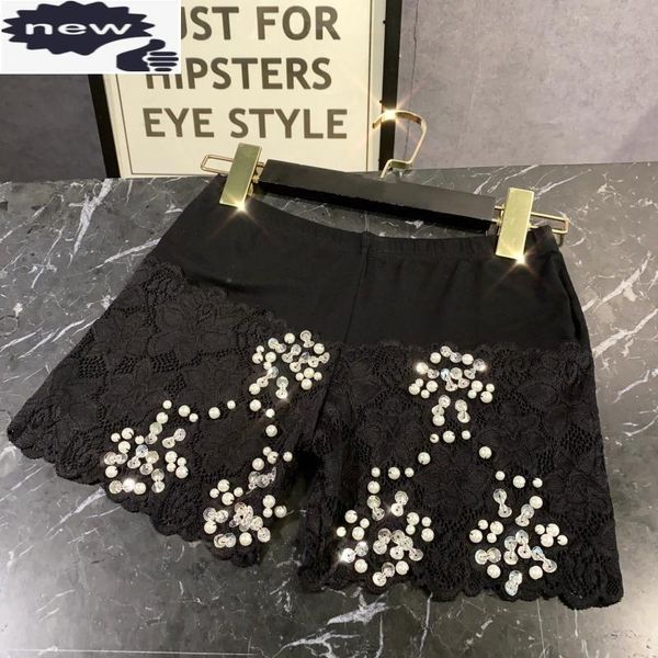 women's shorts summer women lace crochet sequined pearls beading elastic waist casual slim fit stretchy bottom trousers, White;black
women's shorts summer women lace crochet sequined pearls beading elastic waist casual slim fit stretchy bottom trousers, White;black