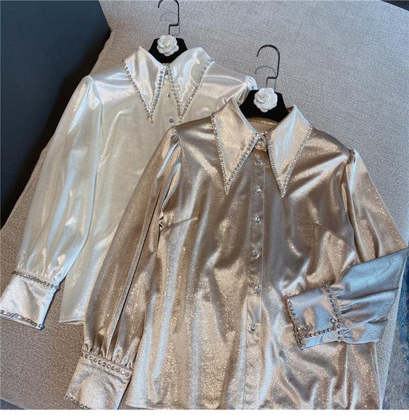 women's blouses & shirts temperament rhinestone satin shirt for women 2021 spring turn-down collar long sleeve blouse lady's blusa, White
women's blouses & shirts temperament rhinestone satin shirt for women 2021 spring turn-down collar long sleeve blouse lady's blusa, White