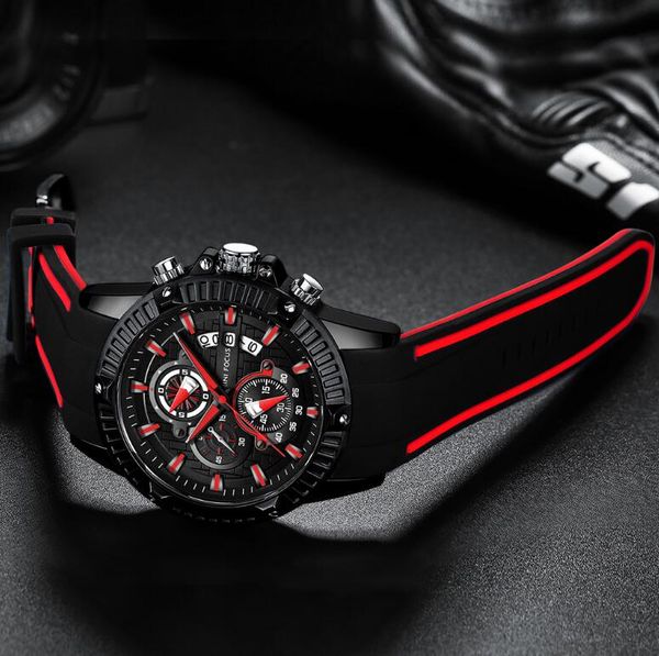 Fashion Mens Watches Top Brand Luxury Quartz Wrist Watch Men Waterproof Relogio Masculino Reloj Hombre Silicone Strap, Red