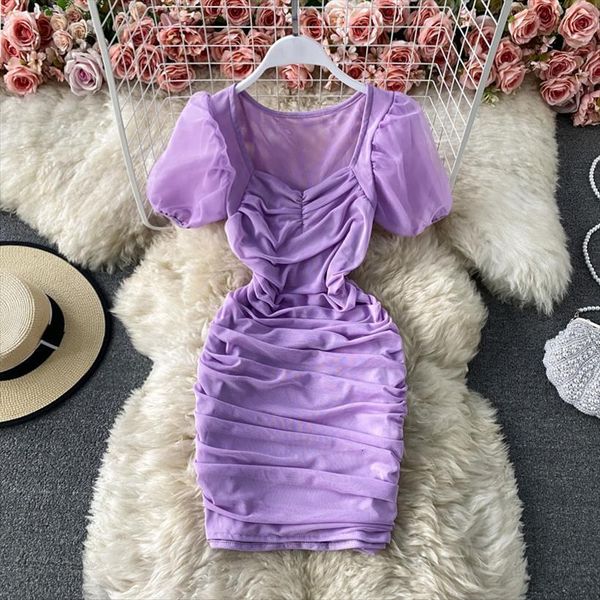 purple brown white mesh women dress draped bodycon elegant square collar short puff sleeve pleated vestidos female summer, Black;gray
purple brown white mesh women dress draped bodycon elegant square collar short puff sleeve pleated vestidos female summer, Black;gray