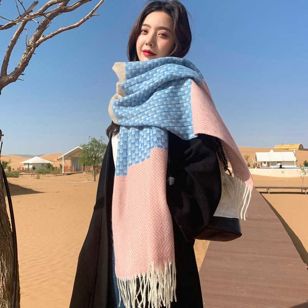 autumn and winter korean ring yarn color stripe stitching thickened imitation cashmere warm shawl student versatile scarf, Blue;gray
autumn and winter korean ring yarn color stripe stitching thickened imitation cashmere warm shawl student versatile scarf, Blue;gray