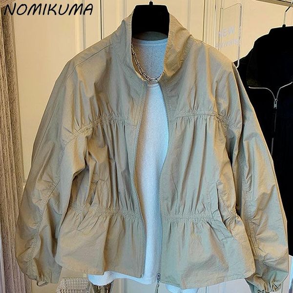 women's jackets nomikuma korean causal stand neck short coat women 2021 autumn jacket folds patchwork fashion outwear female 6z263, Black;brown
women's jackets nomikuma korean causal stand neck short coat women 2021 autumn jacket folds patchwork fashion outwear female 6z263, Black;brown