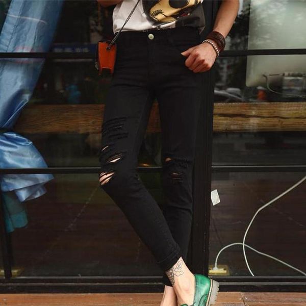 influx male europe and america black knee hole jeans korean version of the nine pants summer large size men's bro, Blue
influx male europe and america black knee hole jeans korean version of the nine pants summer large size men's bro, Blue