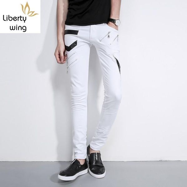 men's pants personality mens punk style fashion zipper slim fit pencil full length leather patchwork korean male trousers streetwear, Black
men's pants personality mens punk style fashion zipper slim fit pencil full length leather patchwork korean male trousers streetwear, Black