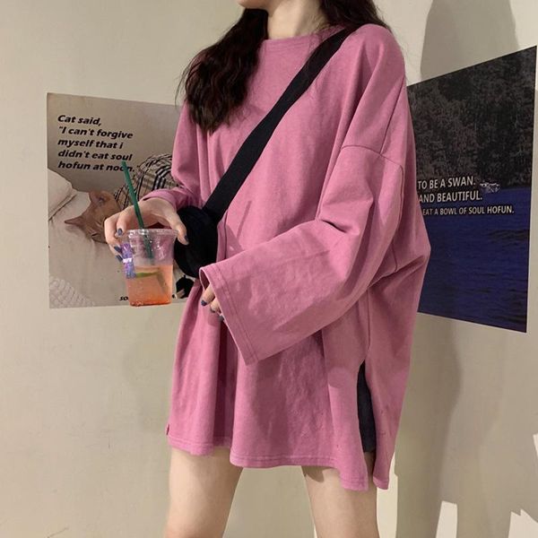 women's t-shirt korean style solid long sleeve women 2021 spring summer loose casual female o-neck fashion split, White
women's t-shirt korean style solid long sleeve women 2021 spring summer loose casual female o-neck fashion split, White