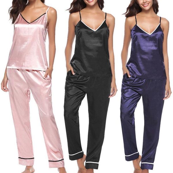 women sleepwear 2pcs silk pajamas set ladies satin v neck vest and long pajama sets pants casual loungewear homewear s, Black;red
women sleepwear 2pcs silk pajamas set ladies satin v neck vest and long pajama sets pants casual loungewear homewear s, Black;red
