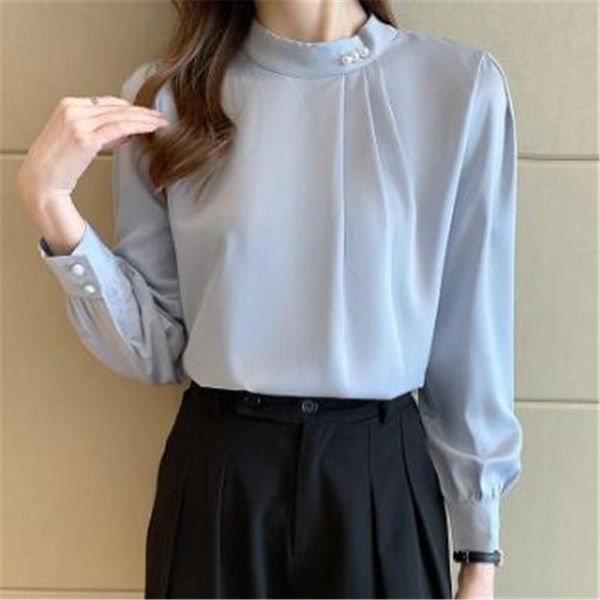women's blouses & shirts silky satin beaded elegant pullover chiffon long-sleeved shirt stand-up collar ladies female blouse, White
women's blouses & shirts silky satin beaded elegant pullover chiffon long-sleeved shirt stand-up collar ladies female blouse, White