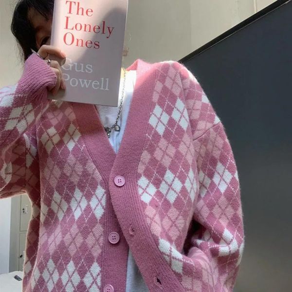 women's knits & tees knitted cardigans argyle long sleeve spring autumn sweater jacket chic sweet female all-match coat loose korean, White
women's knits & tees knitted cardigans argyle long sleeve spring autumn sweater jacket chic sweet female all-match coat loose korean, White