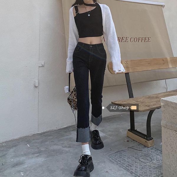 black curled jeans female 2021 spring and summer retro style high waist slim straight tube pants women's, Blue
black curled jeans female 2021 spring and summer retro style high waist slim straight tube pants women's, Blue
