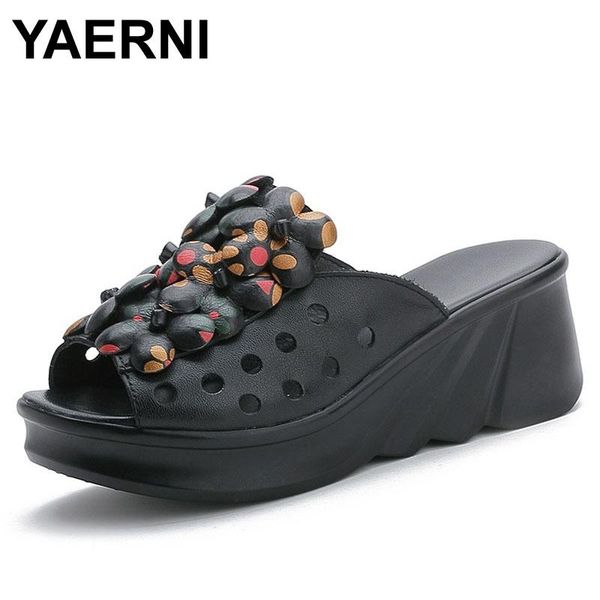 slippers yaerni national style flowers wedges summer women platform open toe genuine leather high heel sandals slides, Black
slippers yaerni national style flowers wedges summer women platform open toe genuine leather high heel sandals slides, Black