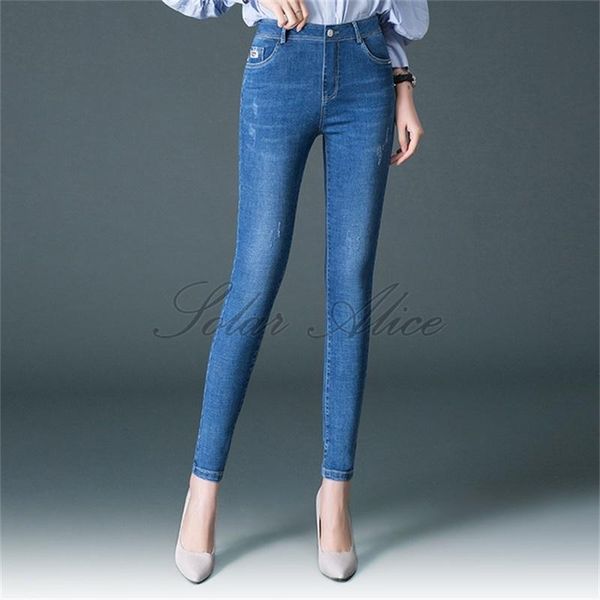women's autumn small feet ankle-length jeans high waist stretch slim pencil pants, Blue
women's autumn small feet ankle-length jeans high waist stretch slim pencil pants, Blue