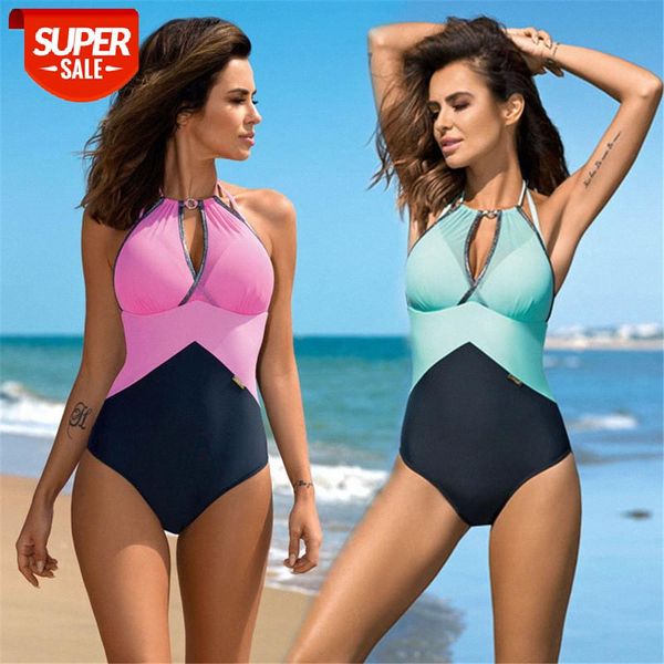 bathing suits mesh stitching halterneck lace back one-piece bikini swimsuit #qn8x, White;black
bathing suits mesh stitching halterneck lace back one-piece bikini swimsuit #qn8x, White;black