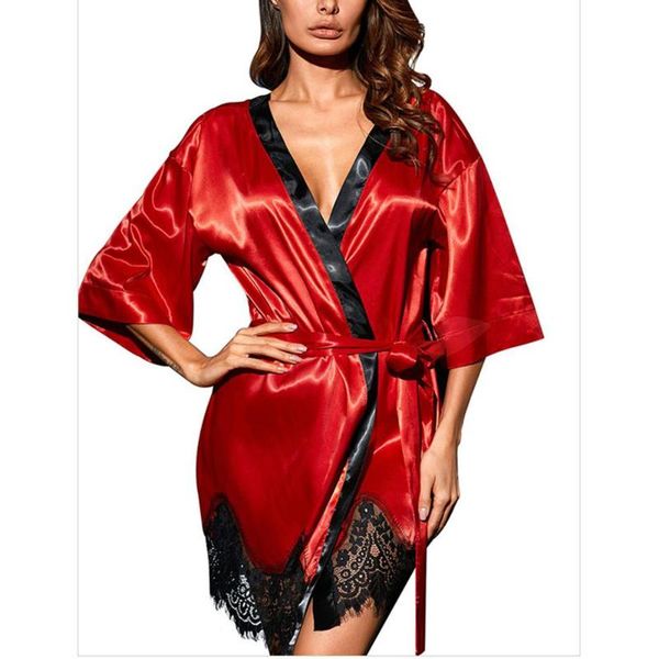 women exotic nightgown 2021 nightwear lace satin silk belt tie homewear sleepwear robe ladies plus size women's, Black;red
women exotic nightgown 2021 nightwear lace satin silk belt tie homewear sleepwear robe ladies plus size women's, Black;red