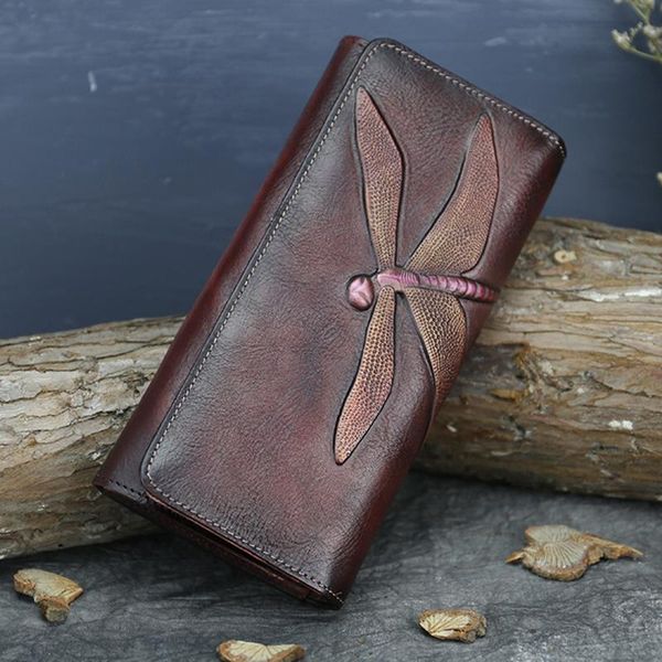 genuine leather women clutch purse id credit card cash holder dragonfly pattern retro cowhide money long wallets, Red;black
genuine leather women clutch purse id credit card cash holder dragonfly pattern retro cowhide money long wallets, Red;black