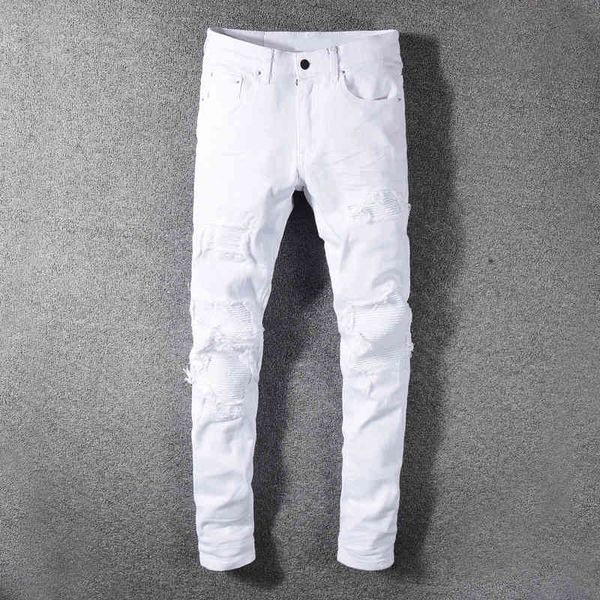jeans fashion streetwear white color slim fit destroyed ripped men patchwork designer elastic hip hop jeans pants, Blue
jeans fashion streetwear white color slim fit destroyed ripped men patchwork designer elastic hip hop jeans pants, Blue