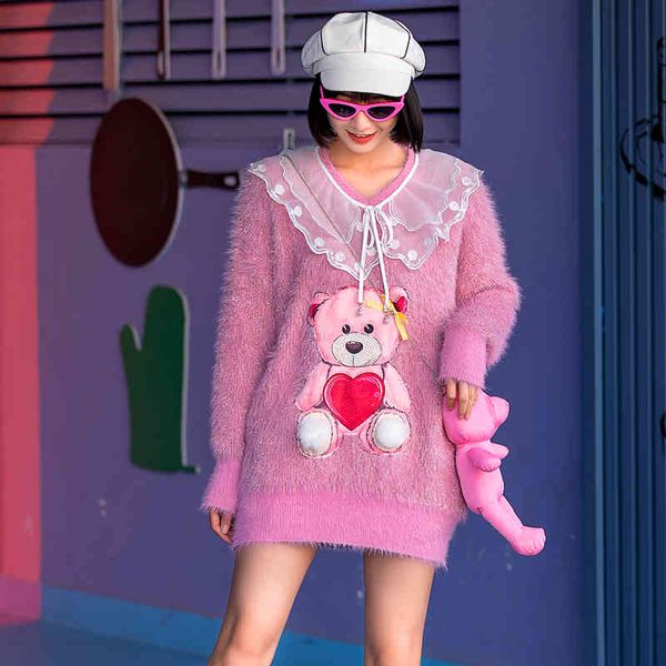 doll necklace sweet woman's sweater loose age-reducing heavy industry drilling bear japanese clothing, White;black
doll necklace sweet woman's sweater loose age-reducing heavy industry drilling bear japanese clothing, White;black