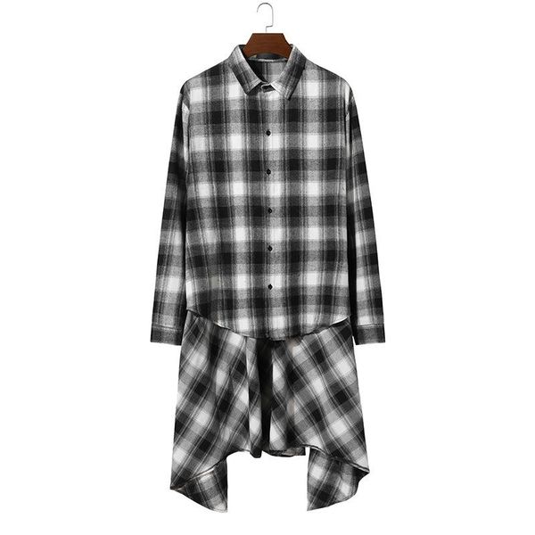 extra long plaid streetwear shirt men 2021 fashion irregular sleeeve mens dress shirts hip hop high street male xxl men's casual, White;black 
extra long plaid streetwear shirt men 2021 fashion irregular sleeeve mens dress shirts hip hop high street male xxl men's casual, White;black