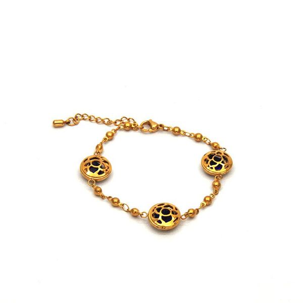 link, chain stainless steel gold bracelets round engraved hollow violet charm for women br0411162, Black
link, chain stainless steel gold bracelets round engraved hollow violet charm for women br0411162, Black