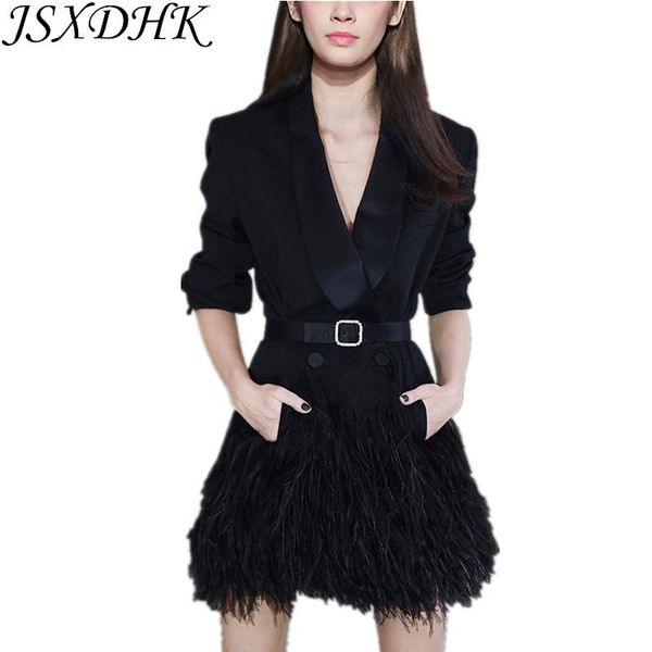 women's jackets jsxdhk autumn women jacket coat 2021 runway black feathers turn down collar tassel outerwear long sleeve with belt, Black;brown
women's jackets jsxdhk autumn women jacket coat 2021 runway black feathers turn down collar tassel outerwear long sleeve with belt, Black;brown