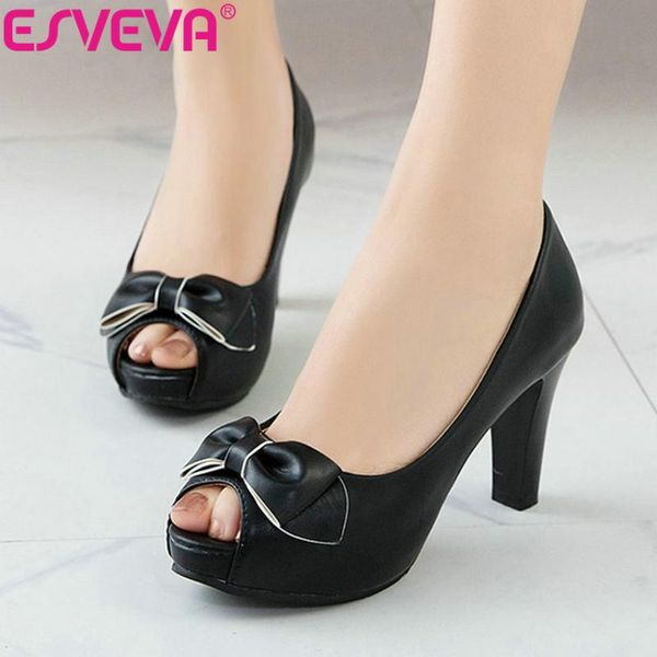 women pumps platform peep toe elegant square high heels sandals pu slip on butterfly-knot shoes size 34-43 dress, Black 
women pumps platform peep toe elegant square high heels sandals pu slip on butterfly-knot shoes size 34-43 dress, Black
