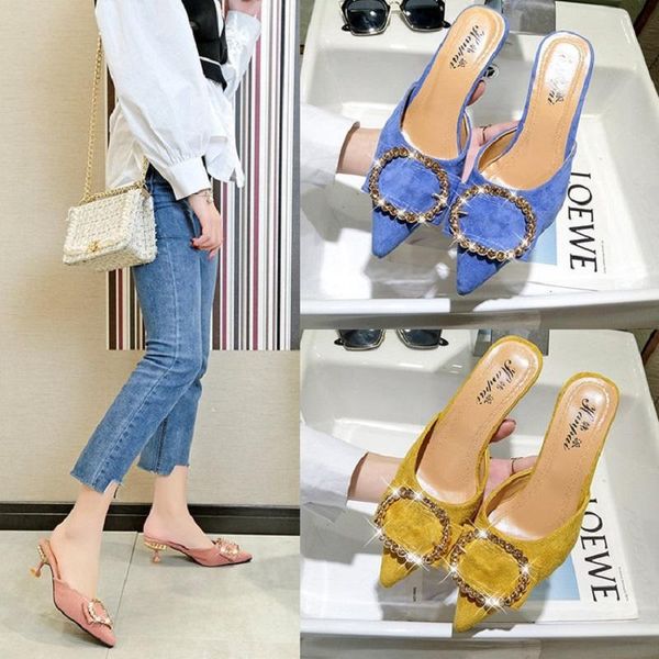 women summer high heels mules slippers ladies pointed toe crystal out shoes flock fashion party footwear zapatos mujer, Black
women summer high heels mules slippers ladies pointed toe crystal out shoes flock fashion party footwear zapatos mujer, Black