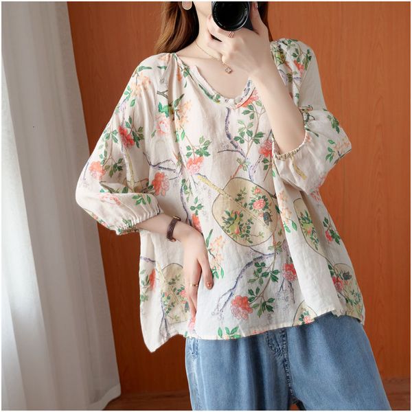 women's blouses & shirts arrival summer arts style women 3/4 sleeve loose v-neck vintage print cotton linen blouse big size femme, White
women's blouses & shirts arrival summer arts style women 3/4 sleeve loose v-neck vintage print cotton linen blouse big size femme, White