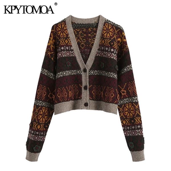women fashion jacquard cropped knitted cardigan sweater vintage v neck long sleeve female outerwear chic 210420, White;black
women fashion jacquard cropped knitted cardigan sweater vintage v neck long sleeve female outerwear chic 210420, White;black