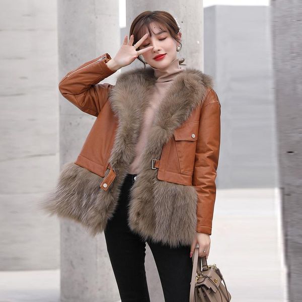 women's fur & faux 2021 winter real one grass female coat short fashion leather young splicing thick warm jacket, Black
women's fur & faux 2021 winter real one grass female coat short fashion leather young splicing thick warm jacket, Black
