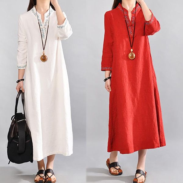 casual dresses spring the cotton and linen dress embroidered national wind of loose big yards v-neck, Black;gray
casual dresses spring the cotton and linen dress embroidered national wind of loose big yards v-neck, Black;gray