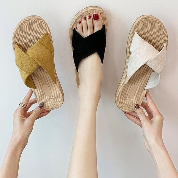 slippers cross belt flat bottom female 2021 summer solid flock casual shoes students beach women woman slides, Black
slippers cross belt flat bottom female 2021 summer solid flock casual shoes students beach women woman slides, Black