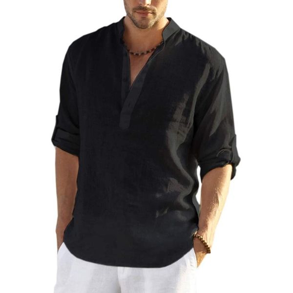 men's casual shirts linen long-sleeved solid color shirt collarless standing collar summer spring males comfy streetwear, White;black
men's casual shirts linen long-sleeved solid color shirt collarless standing collar summer spring males comfy streetwear, White;black
