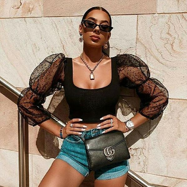 fashion see through mesh womens blouses sheer puff sleeve night club wear transparent shirt, White
fashion see through mesh womens blouses sheer puff sleeve night club wear transparent shirt, White