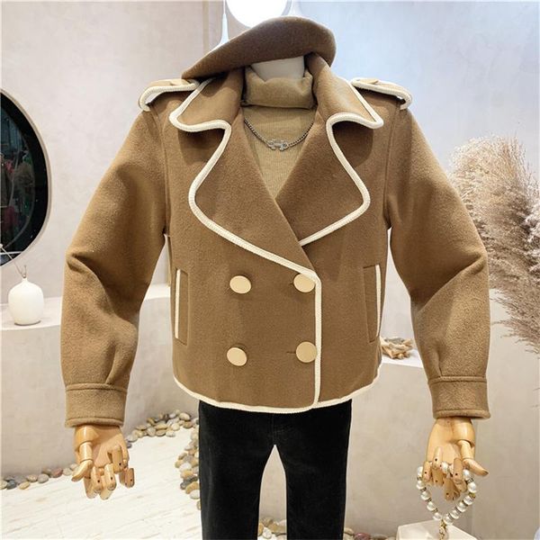 women's wool & blends clothing 2021 autumn retro loose wild double-breasted short fashion woolen coat, Black
women's wool & blends clothing 2021 autumn retro loose wild double-breasted short fashion woolen coat, Black