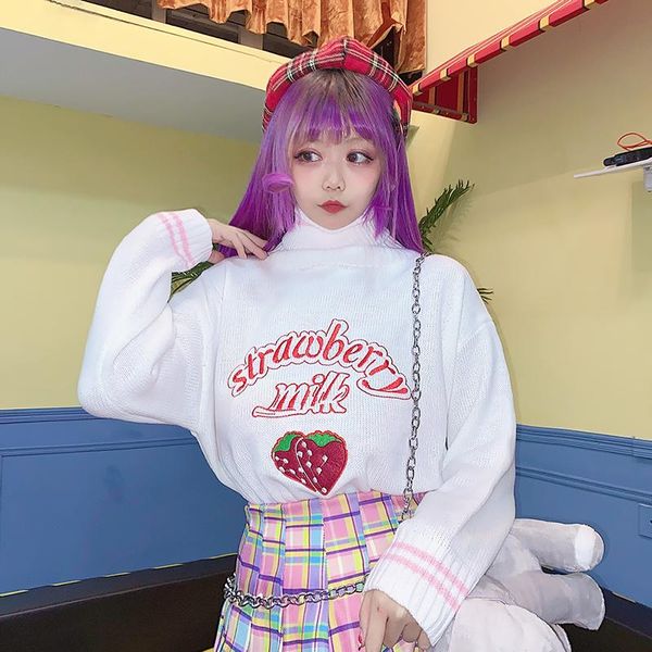 women's sweaters 2 colors cute winter stripe women sweater harajuku kawaii strawberry pink loose padded turtleneck pullover mujer, White;black
women's sweaters 2 colors cute winter stripe women sweater harajuku kawaii strawberry pink loose padded turtleneck pullover mujer, White;black