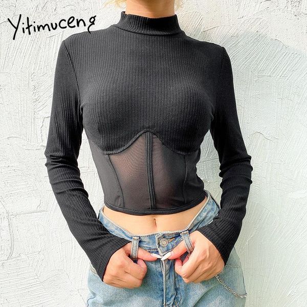 women's t-shirt yitimuceng knitwear tshirts for women 2021 spring black o-neck fashion patchwork streetwear long sleeve short clot, White
women's t-shirt yitimuceng knitwear tshirts for women 2021 spring black o-neck fashion patchwork streetwear long sleeve short clot, White