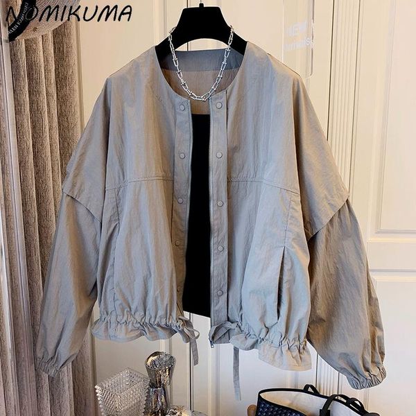 women's jackets nomikuma long sleeve patchwork autumn for women korean short coat causal 2021 double breasted o-neck outwear 6z024, Black;brown
women's jackets nomikuma long sleeve patchwork autumn for women korean short coat causal 2021 double breasted o-neck outwear 6z024, Black;brown
