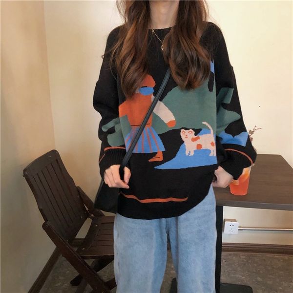 women's sweaters autumn pullover women 202 loose print long sleeve knitted plus size jumper 4lz6, White;black
women's sweaters autumn pullover women 202 loose print long sleeve knitted plus size jumper 4lz6, White;black