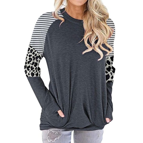 women's t-shirt ladies long sleeve color block casual leopard print striped women o neck fashion contrast tshirt d30, White
women's t-shirt ladies long sleeve color block casual leopard print striped women o neck fashion contrast tshirt d30, White